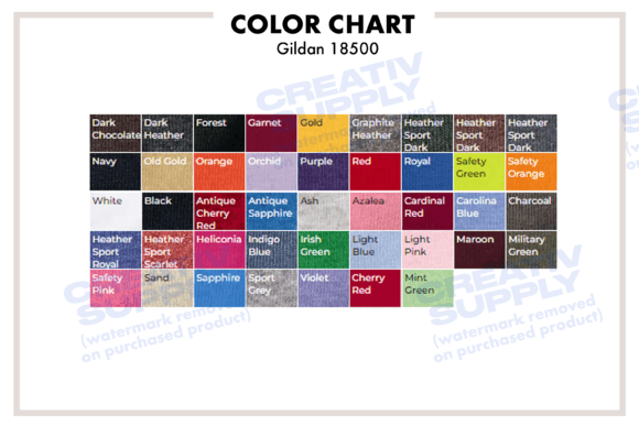 Download Color Chart for Gildan 18500 Hoodie Etsy - Premium Resources